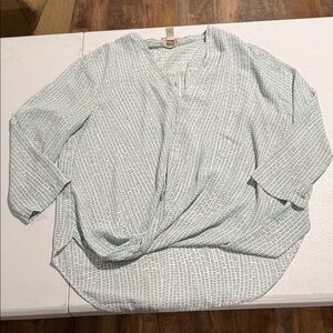 LOFT White and Teal Chevron Top